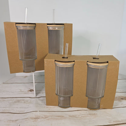 4 Ribbed Clear Glass Tumblers With Bamboo Lids & Reusable Straws 11 Oz Target Bullseye Playground 2024