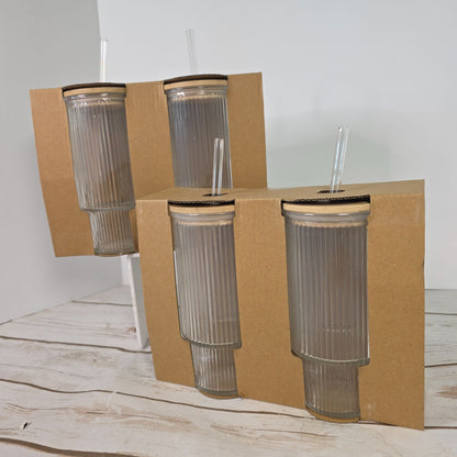 4 Ribbed Clear Glass Tumblers With Bamboo Lids & Reusable Straws 11 Oz Target Bullseye Playground 2024