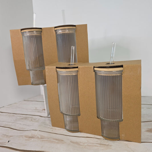 4 Ribbed Clear Glass Tumblers With Bamboo Lids & Reusable Straws 11 Oz Target Bullseye Playground 2024