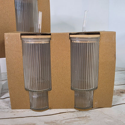 4 Ribbed Clear Glass Tumblers With Bamboo Lids & Reusable Straws 11 Oz Target Bullseye Playground 2024