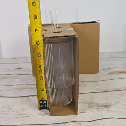 4 Ribbed Clear Glass Tumblers With Bamboo Lids & Reusable Straws 11 Oz Target Bullseye Playground 2024