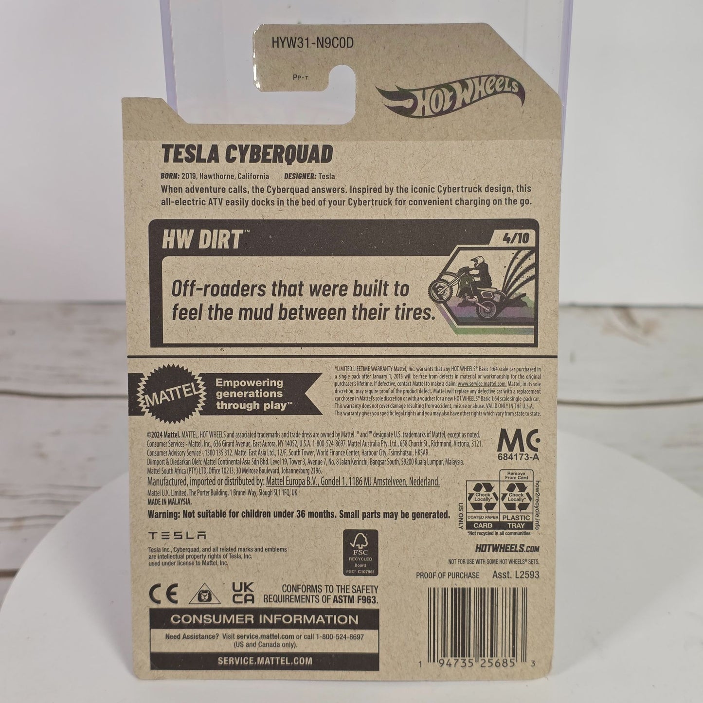 Hot Wheels Tesla Cyberquad HW Dirt Series 82/250 Black & Silver Die-Cast Collectible Toy New For 2025