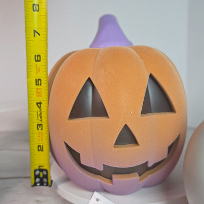 Light-Up Halloween Pumpkin Trio With Glitter & Ombre Design  Purple Orange & White  Indoor Decoration