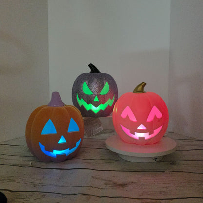 Light-Up Halloween Pumpkin Trio With Glitter & Ombre Design  Purple Orange & White  Indoor Decoration