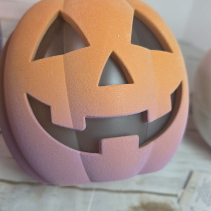 Light-Up Halloween Pumpkin Trio With Glitter & Ombre Design  Purple Orange & White  Indoor Decoration