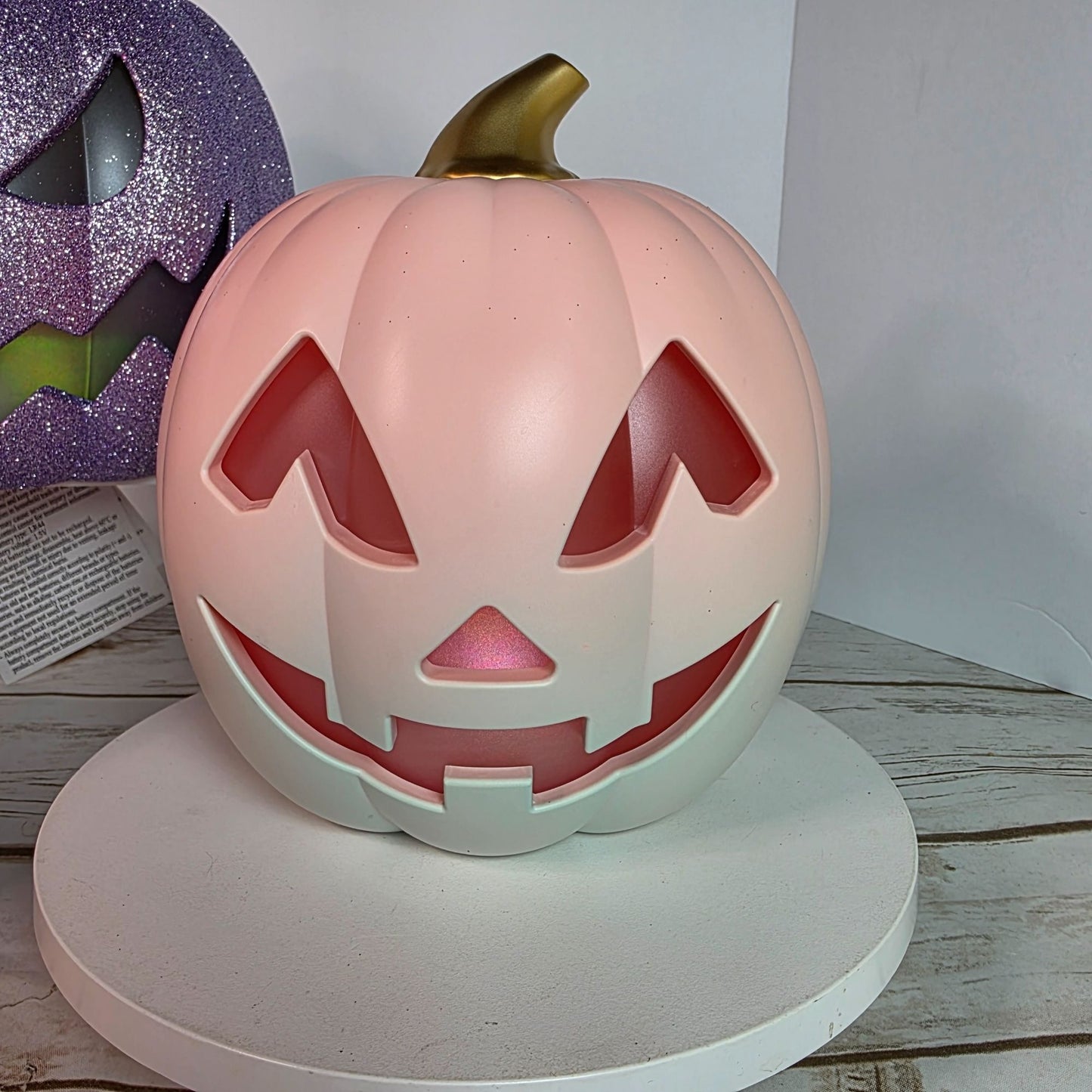 Light-Up Halloween Pumpkin Trio With Glitter & Ombre Design  Purple Orange & White  Indoor Decoration