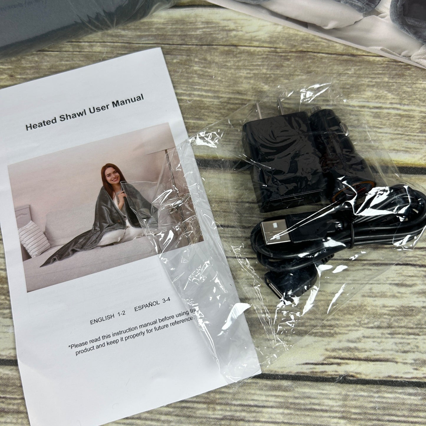 USB Heated Blanket With Charger & Manual Electric Heating Lap Blanket Wearable Heated Shawl Wraps Portable For Office Or Home Use