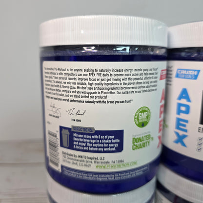 4 Bottles New PERFORMANCE INSPIRED Nutrition APEX Pre Workout Powder Blue Raspberry/Strawberry Kiwi Increase Energy & Endurance Caffeine Beta Alanine All Natural Vegan Formula