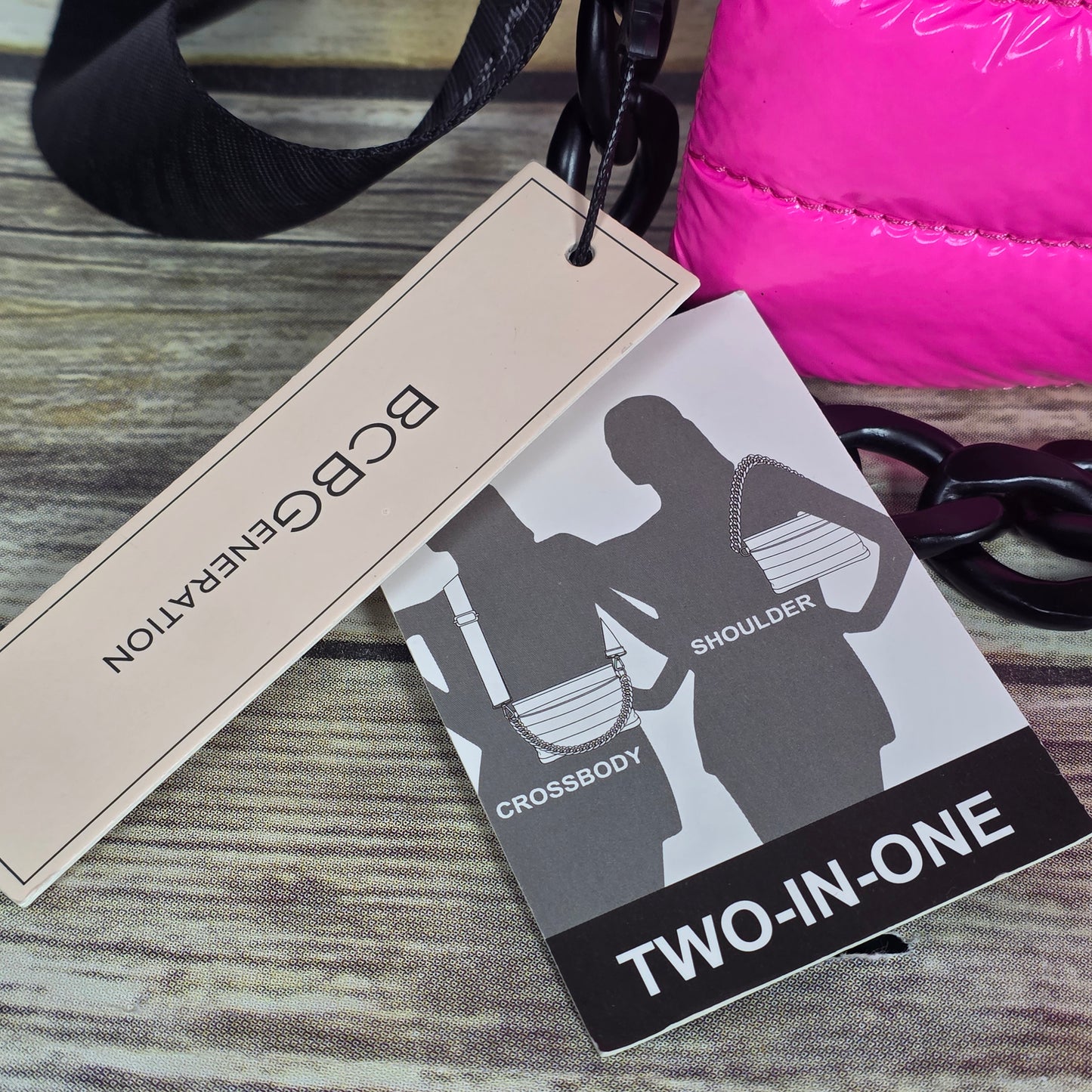 NWT New BCBG Generation Hot Pink Puffy Vinyl GN22374 2-in-1 Convertible Bag