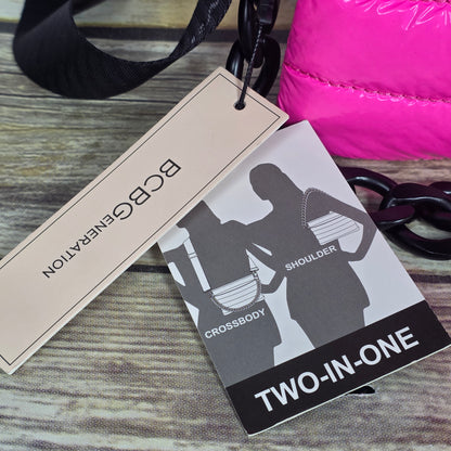 NWT New BCBG Generation Hot Pink Puffy Vinyl GN22374 2-in-1 Convertible Bag