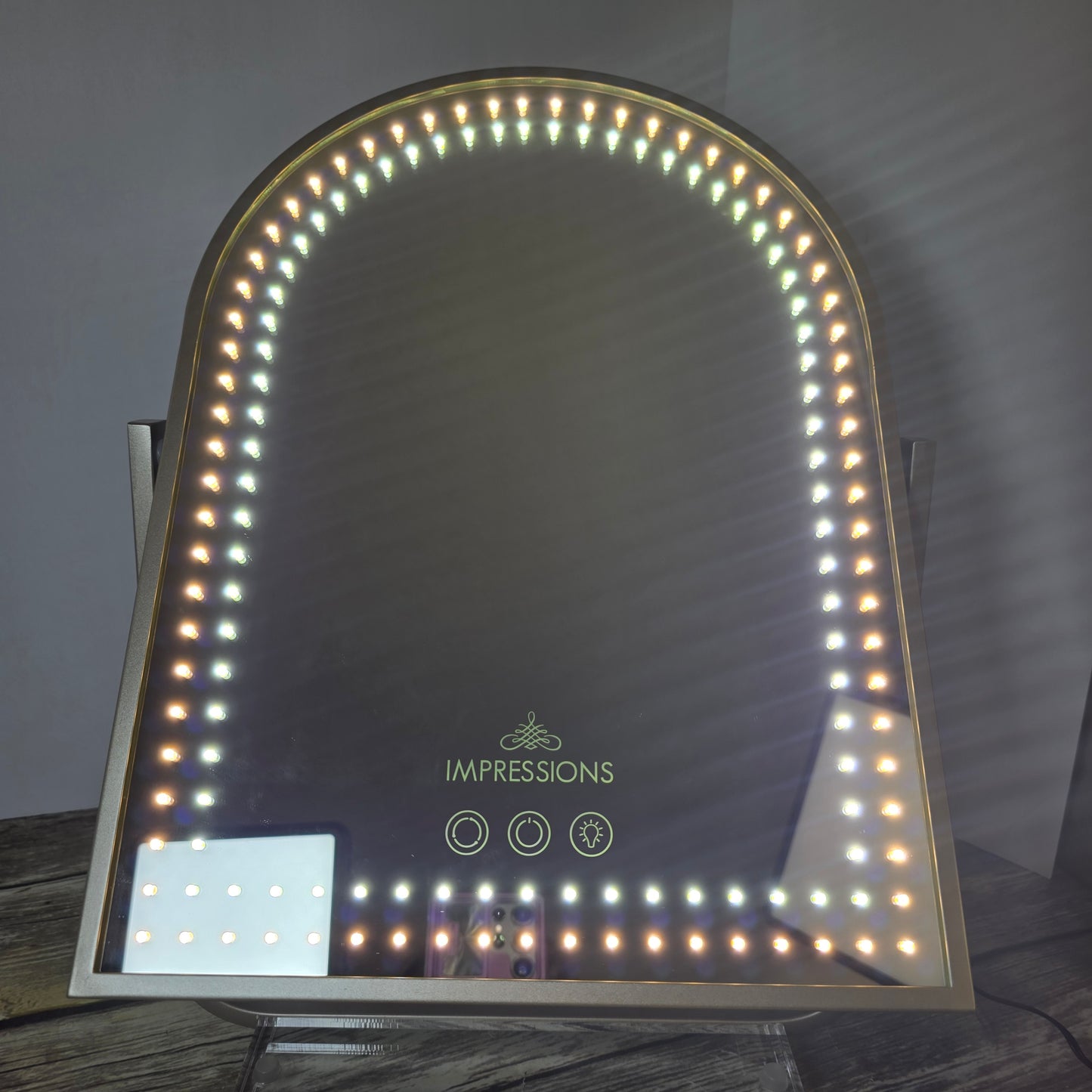 NIB New Glimmer Arch Tri-Tone LED Makeup Mirror Champagne Gold