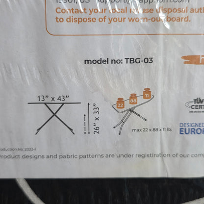 New HAPPHOM Compact Ironing Board 13" x 43" Black TBG-03