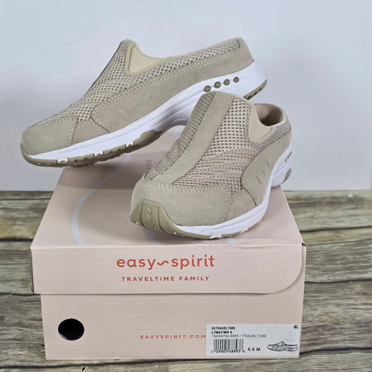 NIB New Women's Easy Spirit Travel Time Slides Light Natural w White 6.5M