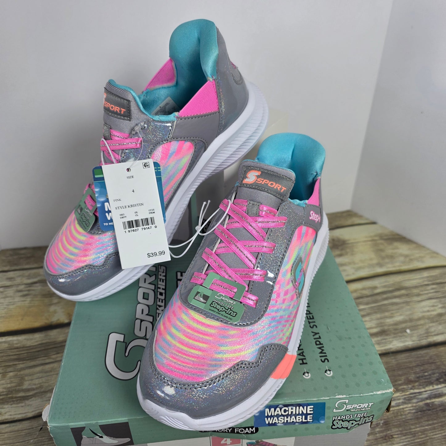 NIB New S Sport by Skechers Kristin Hands Free Step-Ins Pink Girls 4