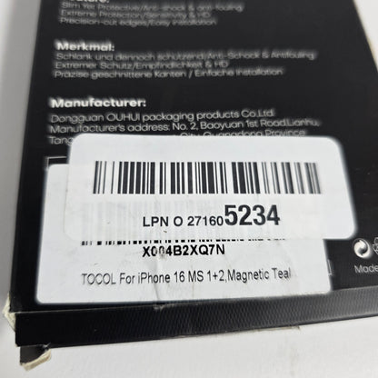 NIOB New TOCOL iPhone 16 MS 1+2 Magnetic Teal Phone Case
