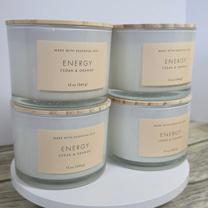 Set of 4 New Threshold 12oz Energy Cedar & Orange 3 Wick Glass Candles