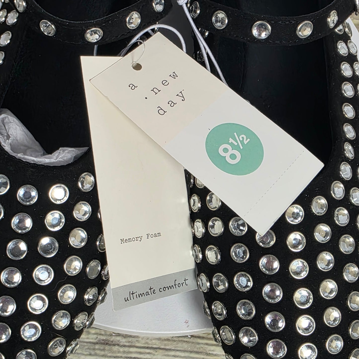 New Women's A New Day Issa Rhinestone Flats Black Size 8.5