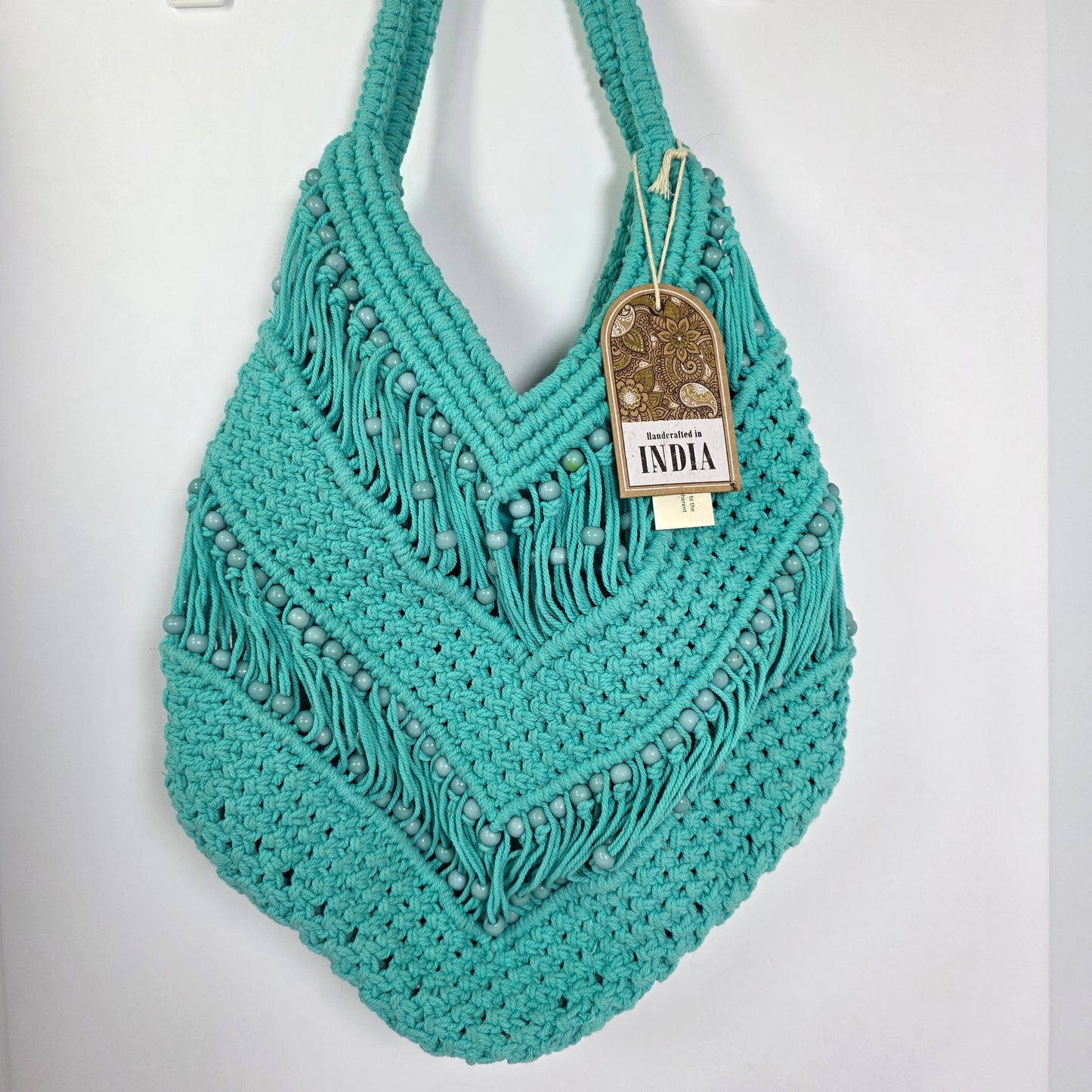 NWT New Aqua Blue Woven Shoulder Bag Purse Handcrafted in India