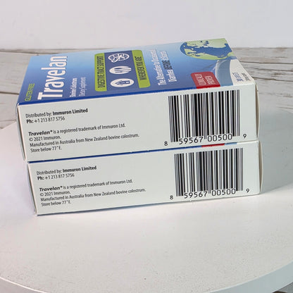Set of 2 NIB New Travelan Bovine Colostrum Dietary Supplements 200mg/Caplet 30 Caplets/Box