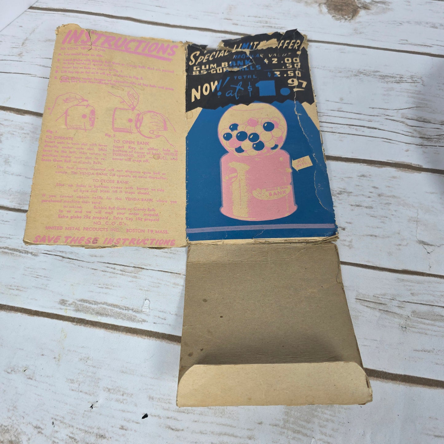 Vintage Junior Venda-Bank Penny 1c Gumball Machine United Metal Products Boston- Pink