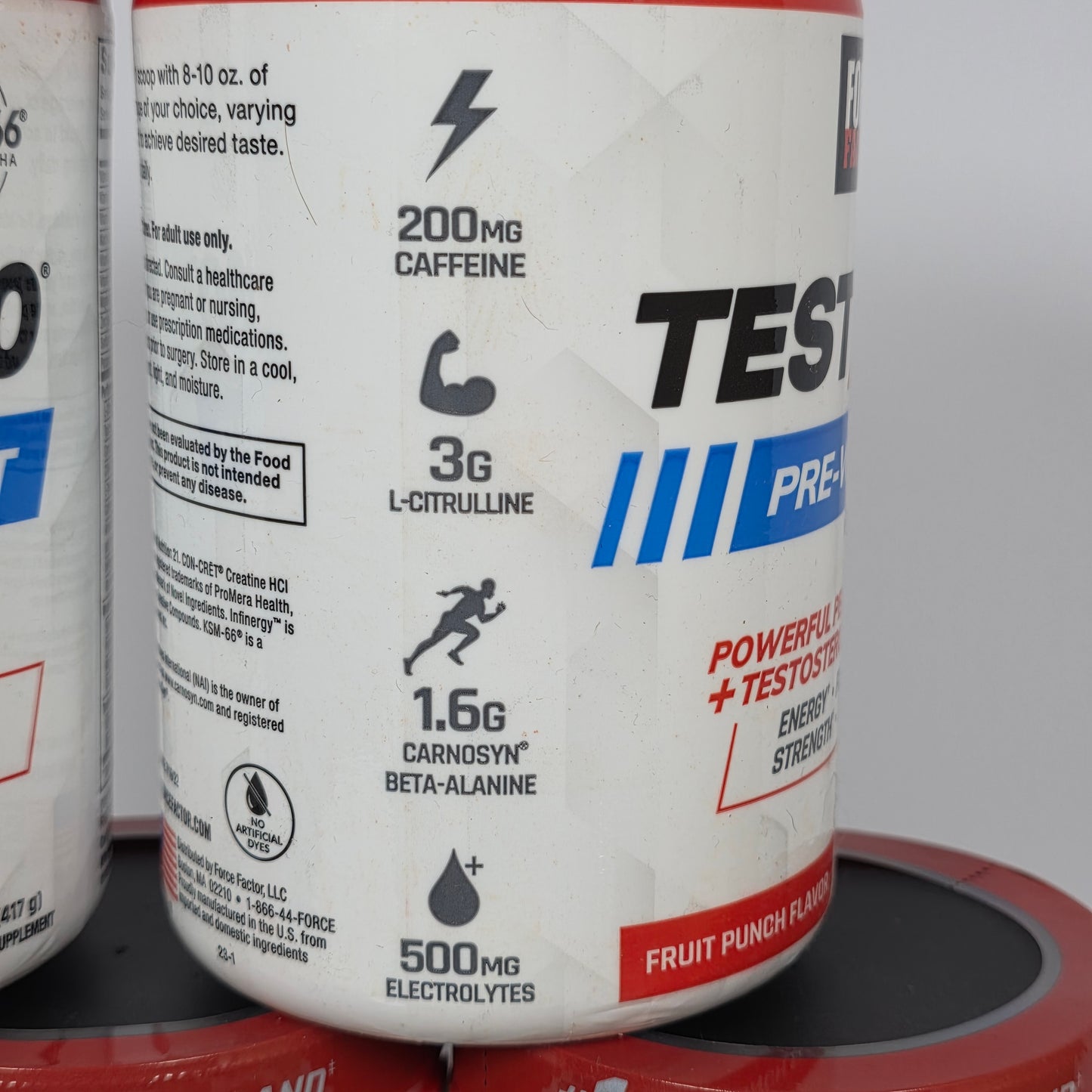 Lot of 8 New Containers FORCE FACTOR TESTX180 Pre-Workout Fruit Punch Flavor Net Wt 14.7 oz 30 Servings