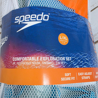 New Speedo Kids Junior Comfortable Exploration Set Snorkel Mask Flippers L/XL