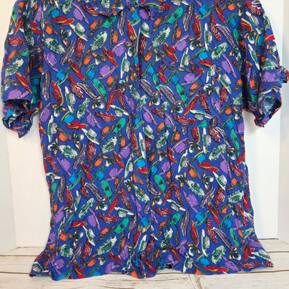 Vintage Bugle Boy ClassicsCrazy Hat Lady Button Up Short Sleeve Collared Shirt Small