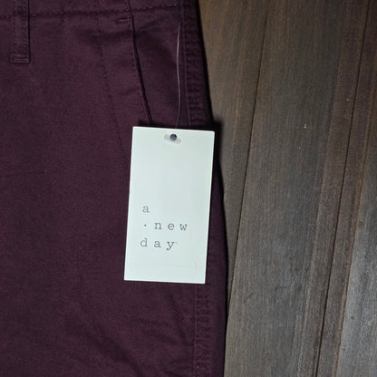 NWT New Women's A New Day Straight Leg High Rise Pants 8 R Burgundy X2EE61