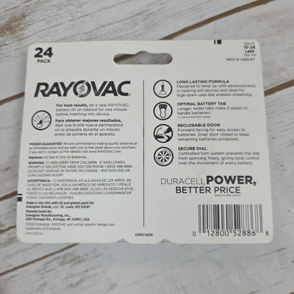 NIP New RAVOVAC Size 10 24-Pack 1.45V Zinc Air Hearing Aid Batteries