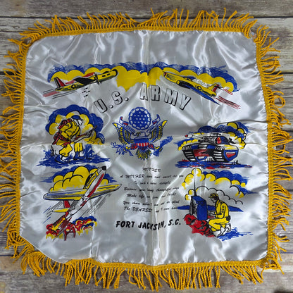 Vintage U.S. Army Mother's Pillow Sham w/ Fringe Fort Jackson S.C.
