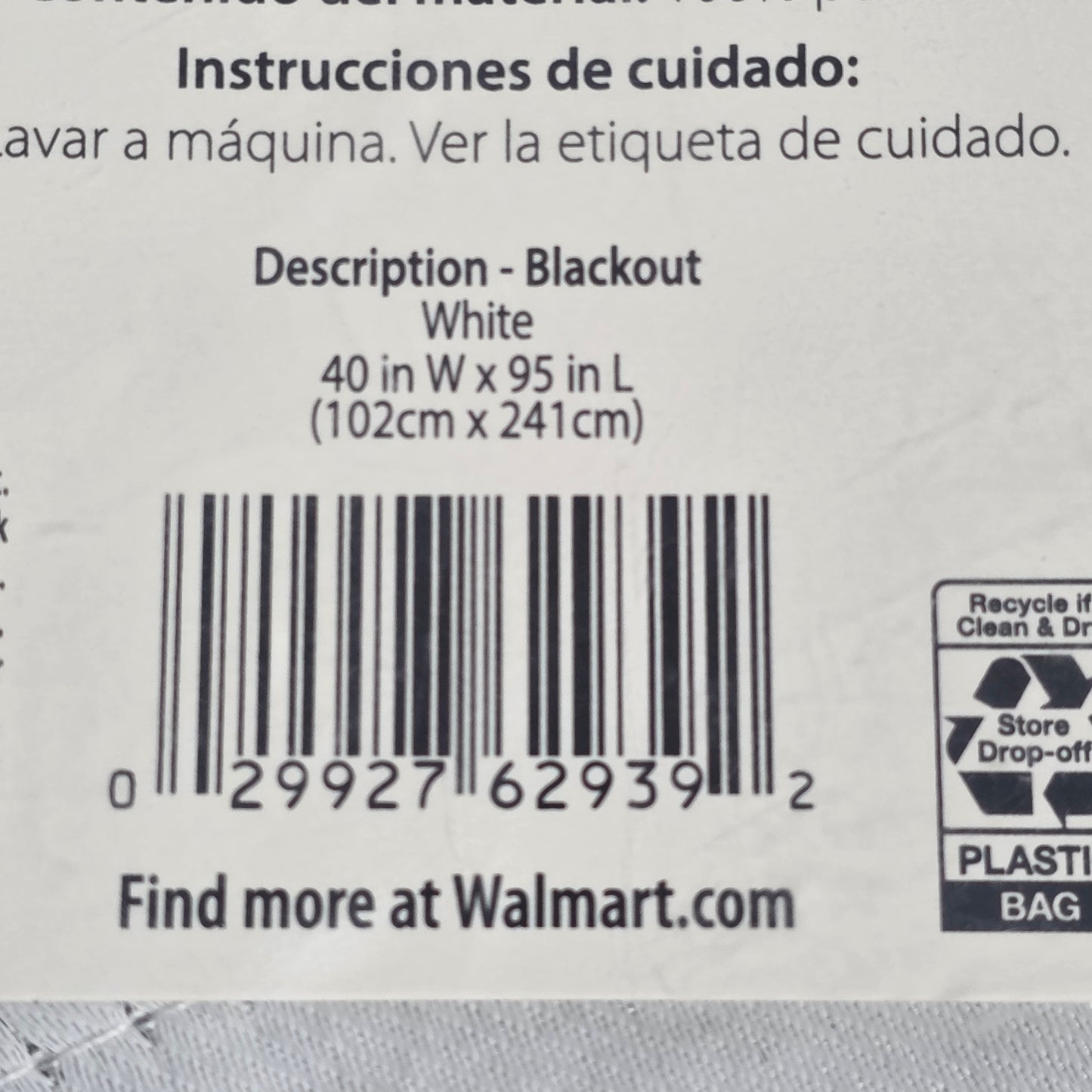 NWT New Mainstays Blackout Curtain Panel White 40x95"L