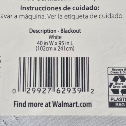 NWT New Mainstays Blackout Curtain Panel White 40x95"L