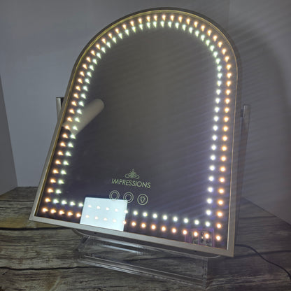 NIB New Glimmer Arch Tri-Tone LED Makeup Mirror Champagne Gold