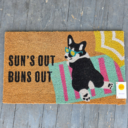 NWT New Cute Sun Squad Doormat Sun's Out Bun's Out Dog 18x30"