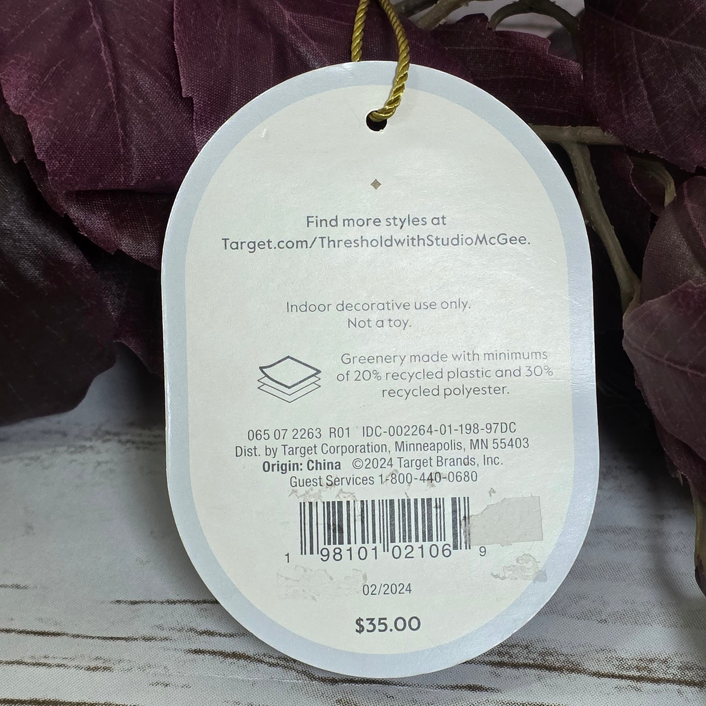 NWT New Threshold Studio McGee Faux Wreath Burgundy Leaf