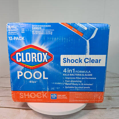 Clorox® Pool&Spa™ Shock Clear, for Crystal Clear Swimming Pool Water, Swim-ready in 15 minutes, Suitable for vinyl pools (12-Pack)