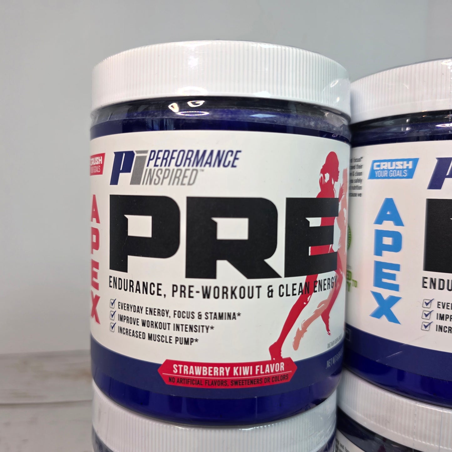 4 Bottles New PERFORMANCE INSPIRED Nutrition APEX Pre Workout Powder Blue Raspberry/Strawberry Kiwi Increase Energy & Endurance Caffeine Beta Alanine All Natural Vegan Formula