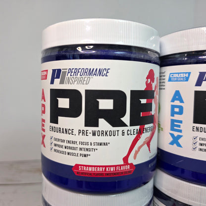 4 Bottles New PERFORMANCE INSPIRED Nutrition APEX Pre Workout Powder Blue Raspberry/Strawberry Kiwi Increase Energy & Endurance Caffeine Beta Alanine All Natural Vegan Formula