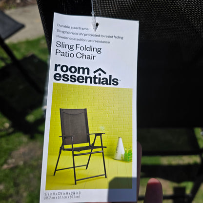 Set of 2 NWT New Room Essentials Sling Folding Patio Chairs Black 37Hx22Wx23D