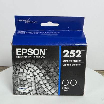 NIB New Epson 252 Standard Capacity DuraBrite Ultra Ink Cartridge Black 2 Pack