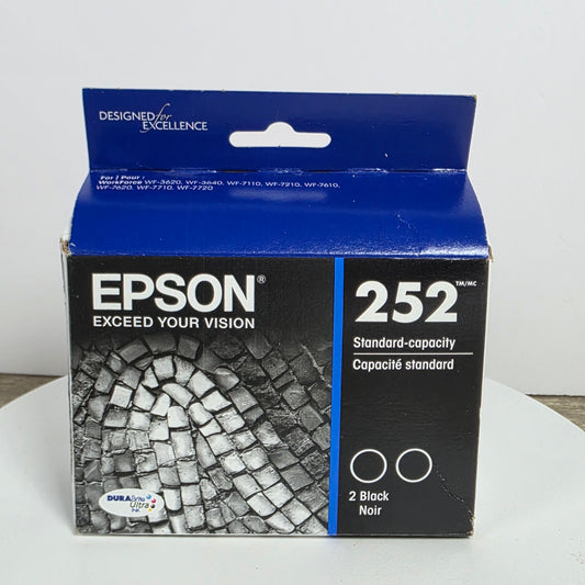 NIB New Epson 252 Standard Capacity DuraBrite Ultra Ink Cartridge Black 2 Pack