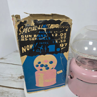 Vintage Junior Venda-Bank Penny 1c Gumball Machine United Metal Products Boston- Pink