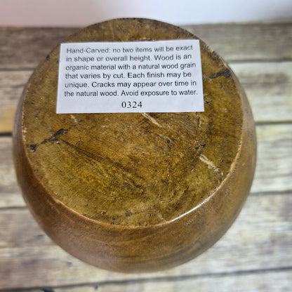 Hand-Carved Wooden Vase Natural 12" Brown