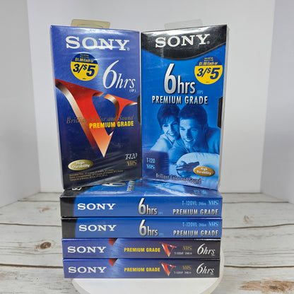 Lot of 6 New SEALED SONY 6Hrs Premium Grade VHS Video Cassette Tapes T-120VF