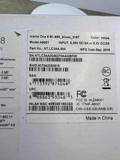 Acer Iconia One8 Tablet White 16GB A6001