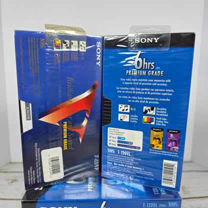 Lot of 6 New SEALED SONY 6Hrs Premium Grade VHS Video Cassette Tapes T-120VF