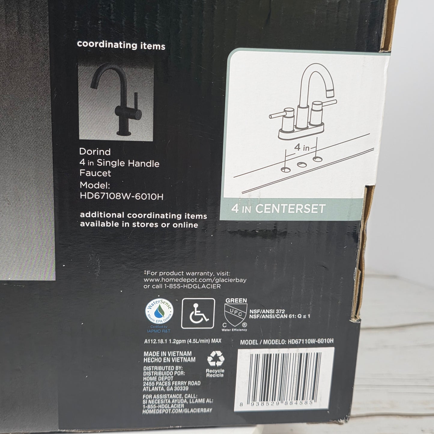NIOB New Glacier Bay Two Handle Bathroom Faucet 4 in Centerset Matte Black 1005 546 566