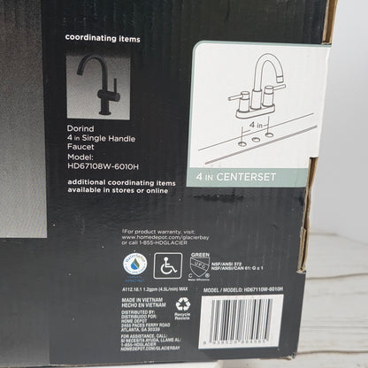 NIOB New Glacier Bay Two Handle Bathroom Faucet 4 in Centerset Matte Black 1005 546 566