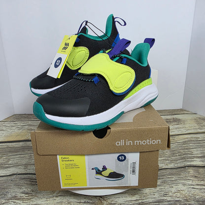 NWT Boy's All In Motion Fallon Snakers Black/Green Size 13
