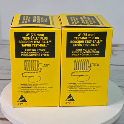 Set of 2 NIB New CHERNE 3" (75 mm) Test-Ball Plug for Pipes & Drains Part No. 270032